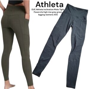Athleta Women Inclination Moto Tight Powervita high rise grey green legging XXS